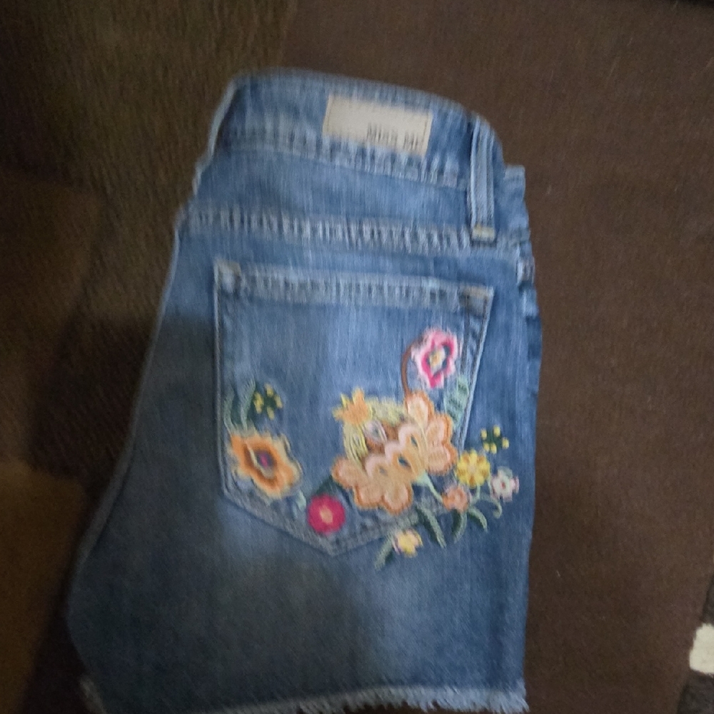 Miss Me Blue Jean Shorts with Floral Embroidery